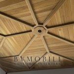 Geometric cypress wood ceiling with custom millwork