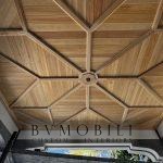 Cypress tongue-and-groove ceiling with radial wood pattern
