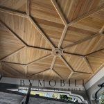Detailed view of custom cypress ceiling craftsmanship